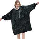 Qeils Wearable Blanket Hoodie for Women, Comfy Sherpa Sweatshirt Blanket as Birthday Christmas Gifts, Oversized Pullover Jacket Blanket Hoodie for Adult (Graphite Foil Star, Adult)