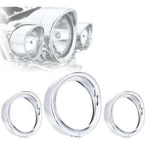 7" Headlight Trim Ring + 4.5" Fog Light Passing Lamp Visor Decorate Compatible for Harley Davidson Road King Street Glide Electra Glide