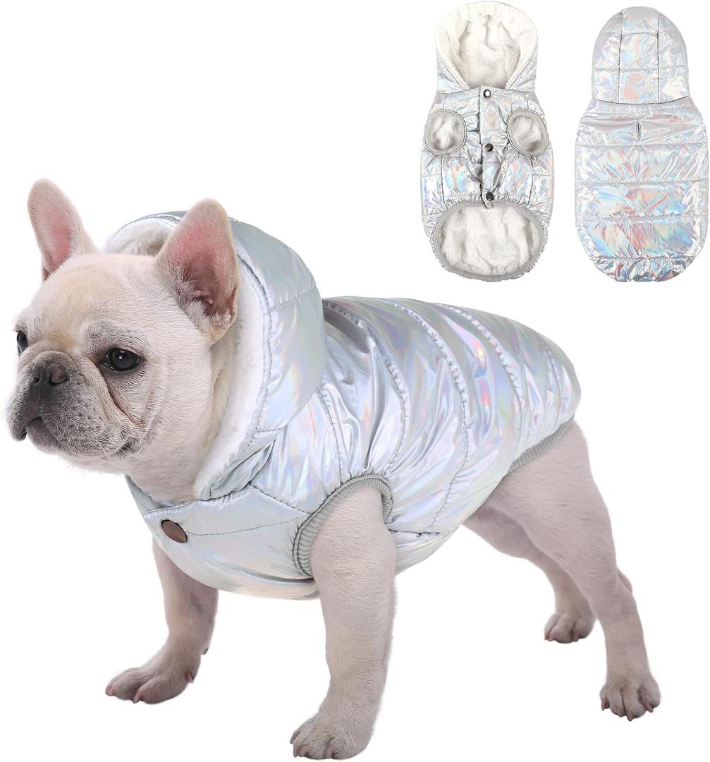 Windproof Waterproof Dog Coat Fleece & Cotton Lined Warm Jacket, Cold Weather Pet Apparel Clothes Vest for Dogs (S, Silver)