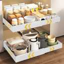 FILTA 2Pack Expandable Pull Out Cabinet Organizer, 21" Deep Slide Out Drawers for Kitchen Cabinets, Heavy Duty Roll Out Shelves with 3-Rail Silent Glide, No-Drill Adhesive or Screw Install, White