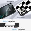 KANGHAR for iPhone 16 Pro Case Checkered Aesthetic Cute Pattern Shockproof Full Body Protection for Girls Women -Black
