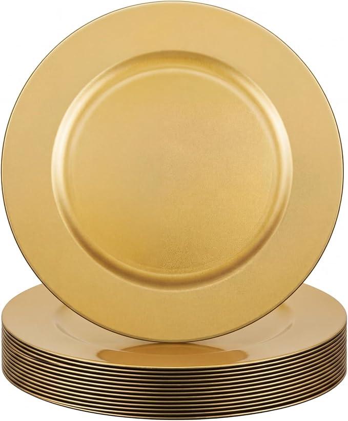 21 Pcs 13 Inch Charger Plates Bulk Round Wedding Chargers Plastic Dinner Plates for Table Setting Wedding Party Decoration (Gold)
