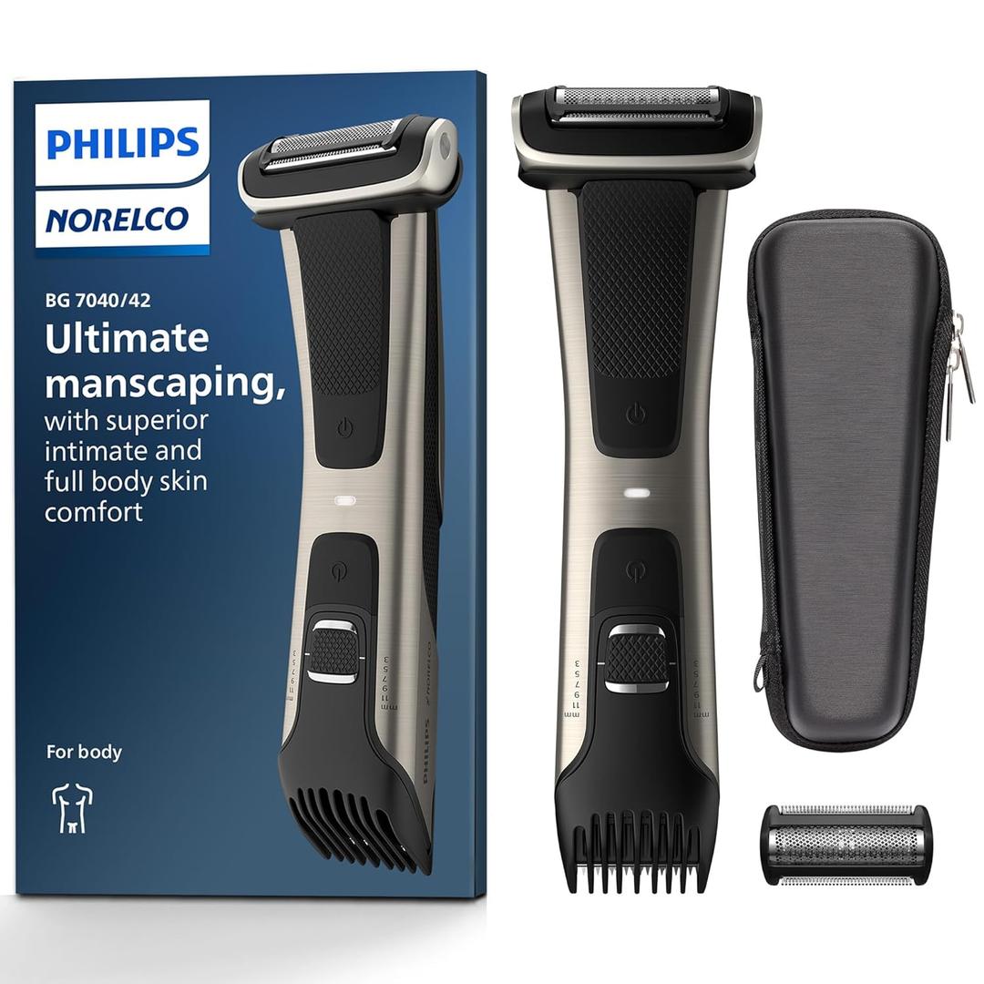 Philips Bodygroom 7000 Series, Showerproof Groin and Body Trimmer for Men, Precise Body Grooming, Adjustable Comb, Safe Even Below The Belt, 80 Min. Runtime, Model BG7040/42 (Black)
