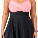 Aqua Eve Plus Size Two Piece Swimsuits for Women Tankini Bathing Suits Flowy Swim Dress with Shorts (Black and Pink)