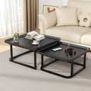 Square Nesting Coffee Table Set of 2, 23.6"+19.7" Nesting Tables,Small Square Coffee Table with Fluted,Center Table for Living Room Bedroom Office Balcony Yard (Black), 23.5" x 19.5" x 19" + 19.5" x 15.5" x 19"