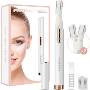 Electric Eyebrow Trimmer - Facial Hair Remover for Eyebrows, Face, Chin, Neck & Upper Lip - Painless Precision Shaver with Comb & Replaceable Blades - Battery Powered & Portable for Peach Fuzz & Body