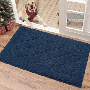 BEQHAUSE Dirt Trapper Door Mat 20" x 32", Doormat Non-Slip Entryway Rugs Washable, Dog Door Mat Stain Resistant and Absorbent Welcome Floor Mat for Front Back Door, Mud Wet Shoes & Paws, Navy Blue