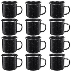 12 Pcs Enamel Camping Mugs Small Coffee Mugs Tea Cups Portable Vintage Campfire Camping Cups Bulk with Handle for Coffee Tea Home Picnic Travel Indoor and Outdoor Activities,12 oz (Black)
