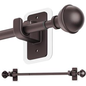 ENJOYBASICS No Drill Curtain Rods for Window 28 to 47 Inches, 5/8 Inch Diameter Renter Friendly Drapery Rod with Adhesive Brackets without Drilling, Adjustable from 27 to 52 Inches, Bronze