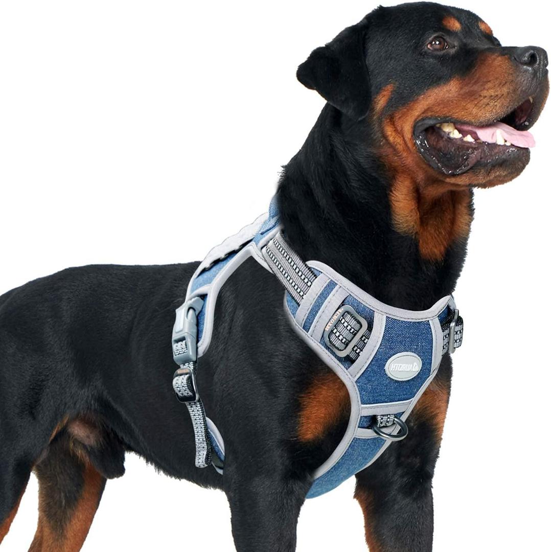 AUROTH Tactical Dog Harness for Small Medium Large Dogs No Pull Adjustable Pet Harness Reflective K9 Working Training Easy Control Pet Vest Military Service Dog Harnesses (L, Denim Blue) (L(Neck:18-29",Chest:24-37"),45-80 lbs)