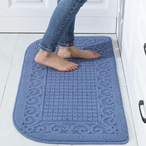 COSY HOMEER 39X20inch Anti Fatigue Kitchen Rug Mats are Made of 100% Polypropylene Half Round Rug Cushion Specialized in Anti Slippery and Machine Washable,Blue