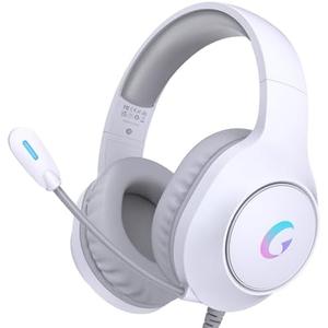 CM7002 Gaming Headset for PS5, PS4, PC, Mac, Switch, Xbox Series, Surround Sound RGB Gaming Headphones with Noise Canceling Microphone, 50MM Dynamic Drivers, 3.5MM Audio Jack, Light White