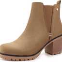 JABASIC Women Casual Ankle Booties Block Heel Slip On Chelsea Boots (Brown)