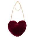 Miayon Heart Shaped Faux Fur Clutch Purse Fluffy Crossbody Shoulder Bag for Women Halloween Christmas Valentine Dark Red