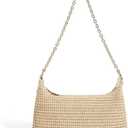 Handmade Straw Tote Bag for Women - Boho Beach Purse with Chain Strap,Summer Market Bag,Eco Friendly Woven Rattan (Beige)