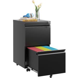 2 Drawer Mobile File Cabinet with Lock,Rolling Metal Office Storage Filing Cabinet Under Desk for Home Office,Legal/Letter/A4, Fully Assembled,Black