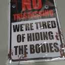 10 x Halloween Decorations Metal Tin Sign for Outdoor Yard, Garage Wall, Rustic Vintage No Trespassing We're Tired of Hiding The Bodies, 7.8x11.8in