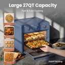 SMIRLY 6-in-1 Air Fryer Toaster Oven Combo, 27QT Convection Oven Countertop, 1800W Oven for Toast, Roast, Bake, Reheat, Broil, Warm, Fits up to a 4 lb Turkey, 12" Pizza, 6 Toast, Blue