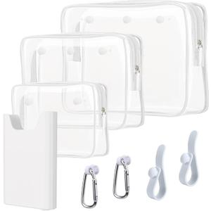 3 Packs Clear Bogg Beach Tote Bag with 2 Pack Insert Hooks Accessories for Bogg Bags Travel Makeup Clean Toiletry Brush Organizer Cosmetic Divider Storage Inner Pouch (White set of 4)