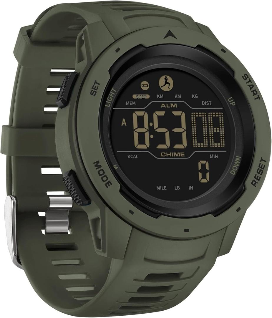 findtime Men's Digital Watch Waterproof Pedometer Watches Sport Watch Step Counter Calorie Military Watch with Stopwatch Alarm LED Backlight Countdown