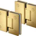 180 Degree Glass Shower Door Hinges, Heavy Duty Brushed Gold Glass Door Hinge for Bathroom, 2 PCS 304 Stainless Steel Shower Door Hinges for 1/4" to 1/2" Frameless Shower Door