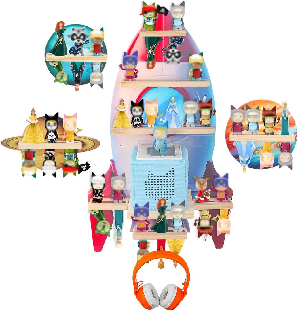 Taladad for Toniebox 2/1 Tonie Shelf Wall Mounted Set of 4,Tonies Figures Tonies Storage,Magnetic Wooden Floating Shelves Compatible with Tonie Box Player Character for Children Room