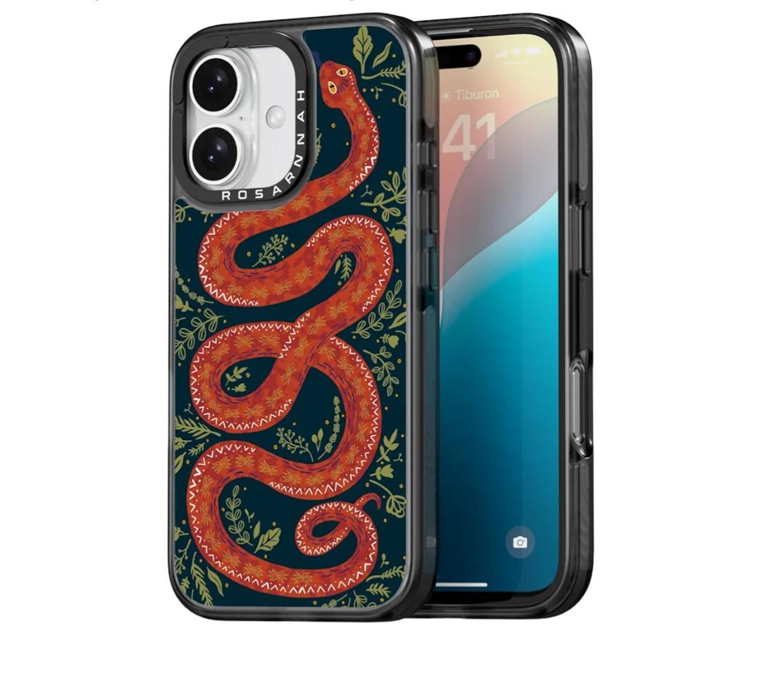 Compatible for iPhone 16 Case Cute - Durable Shockproof 6.6 ft Drop Impact Phone Case - Black Funny Gothic Snake Design for iPhone 16 6.1"