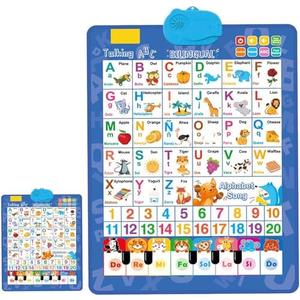 Bilingual Interactive Wall Chart for Kids  English & Spanish ABC Song Poster with Sound Effects, Alphabet, Numbers, Animal Words & Piano for Toddlers 1-6 (Blue)
