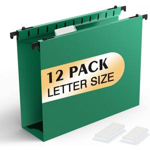 Extra Capacity Plastic Hanging File Folders,12 Pack Reinforced Hang Folder,Heavy Duty 2 Inch Expansion,Plastic Filing Cabinet Folders,Letter Size,Designed for Bulk Files, Medical Charts (Green)