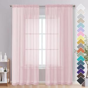 OVZME Blush Pink Sheer Curtains 84 Inches Long 2 Panels - Soft Light Filtering Window Sheer Panels for Living Room/Bedroom, Top Dual Rod Pocket, 1 Pair, Each 42Wx84L Inches