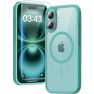 TAURI for iPhone 16 Case, Compatible with MagSafe [Anti-Yellowing] with Screen Protectors, Military-Grade Protection, Shockproof Slim Magnetic Phone Case for iPhone 16 6.1", Green