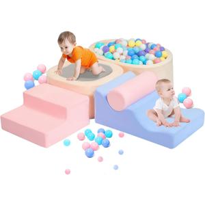 MIND&ACTION 6-Piece Toddler Climbing Toys Indoor, Climbing Toys for 1 Year Old, Soft Play Set Baby Foam Blocks for Toddler 1-3 (Ball Not Included)