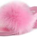 Women's Faux Fur Slides, Open Toe Cute Fur Slippers, Indoor or Outdoor Comfortable Furry Slide Sandals With Fluffy Fur (8-8.5)