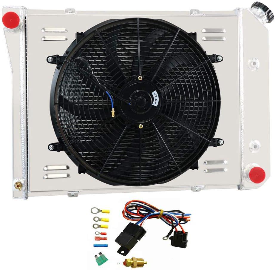ALLOYWORKS 4 Row All Aluminum Radiator+Shroud Fan+Relay For 1967-1988 Chevy Nova Chevelle / 1965-1987 Buick Regal LeSabre