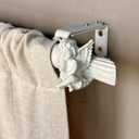1-1/8 Inch Diameter Aged White Curtain Rods with Cherub Finial, 72-144'' Telescoping Single Curtain Rods for window width 68-140 inch, 1 pack