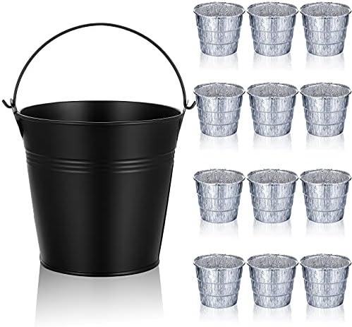Patelai Drip Grease Bucket Can with 12 Pieces Disposable Foil Pads Grills Bucket Pads Wood Pellet Grills Replacement for Camp Wood Pellet Grill BBQ Accessories (Black)