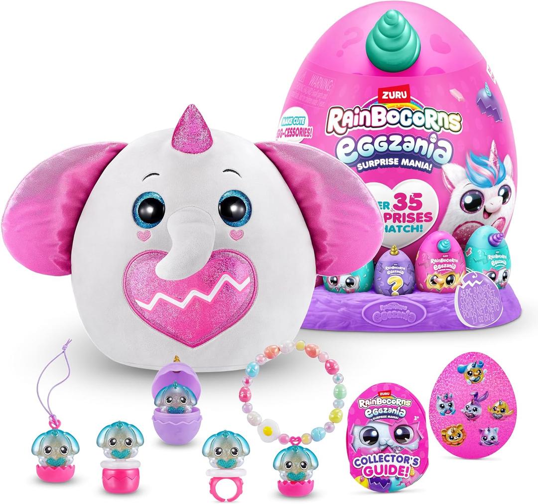 Rainbocorns Eggzania Surprise Mania Series 1 (Elephant) by ZURU, Collectible Plush Stuffed Animal, Surprise Eggs, 5 Mini Eggs, Stickers, DIY Jewelry, Slime, Ages 3+ for Girls, Children