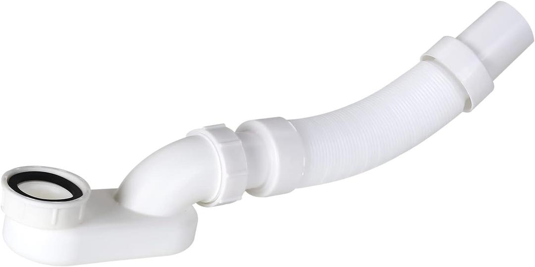 Flexible Freestanding Tub Drain Kit - Low Profile Flat P Trap for Bathtub Shower Drain Pipe - 1 1/2 inch Diameter