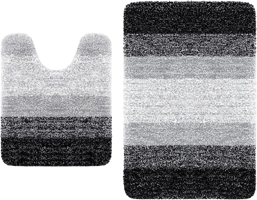 Arotive Microfiber Bathroom Rugs 2 Pieces, Bath Rug Size 36x24 and Toilet Rugs 24x20 in Black, 2 Item Bundle