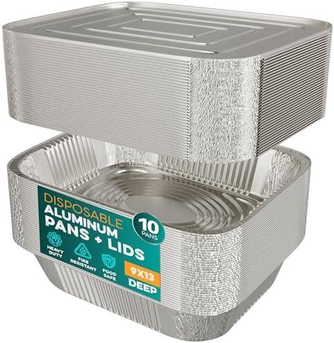 Aluminum Pans With Lids 9x13 [7 Sets] Aluminum Foil Pans Trays With Lids - Half Size Tin Foil Disposable Pans For Baking, Roasting, Cake Serving Dishes, Catering Supplies, Steam Table Chafing