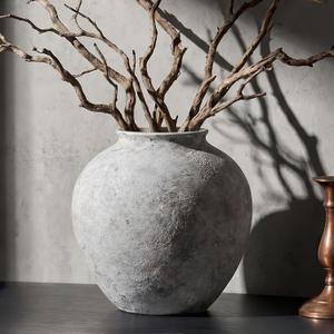 Handcrafted Rustic Textured Ceramic Home Decor Dried Flower Vase | Grey white matte rustic finish Large minimalist modern aesthetic 8.3 inch table centerpiece Farmhouse dried floral display