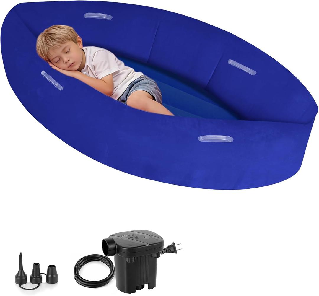 XLYLKS Sensory Chair for Kids, 60" Inflatable Peapod for Children, Sensory Chair for Autistic Children, Sensory Toys for Autistic Children, Peapod Sensory Chair Includes Electric Air Pump, Deep Blue