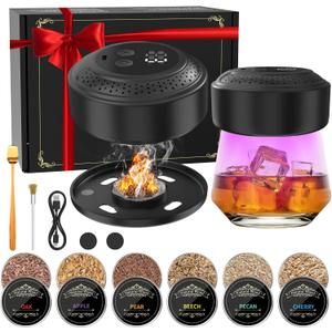 Electric Whiskey Smoker Kit - 6 Wood Chip Flavors, Built-in Lighter&Ambient Light, No Butane Needed Rechargeable Cocktail Old Fashioned Bourbon Smoker Kit, Christmas Birthday Gift for Men Dad Husband