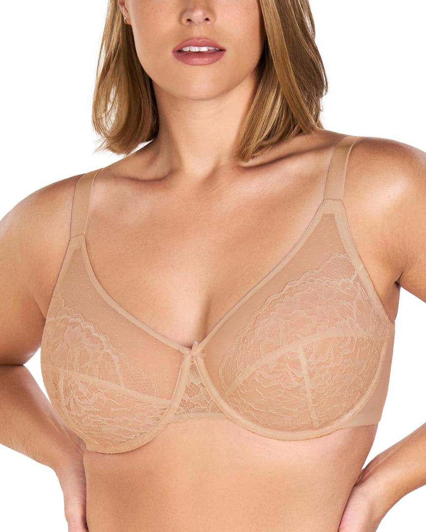 HSIA Minimizer Bras for Women Enchante Full Coverage Underwire Bras Plus Size Lifting Floral Lace Bra for Heavy Breast (32DD, Warm Beige)