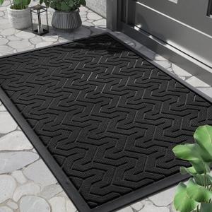 Yimobra Large Door Mat Outside Entrance 36x24, Waterproof Heavy Duty Outdoor Mats for Front Door, Non Slip Rubber Entry Mat for Garage Patio, Easy Clean, Black