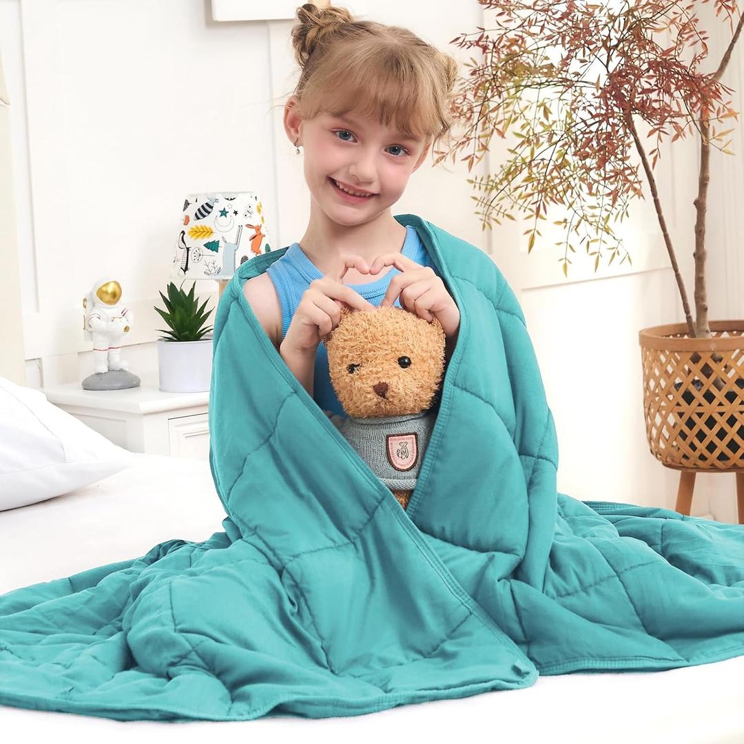 Teal Weighted Blanket Kids 10lbs, 40"x60", Twin Size Cooling Heavy Throw Blanket for 80-120lbs, Microfiber Soft Thick Big Blankets Weighted Comforter Gift for Sleeping