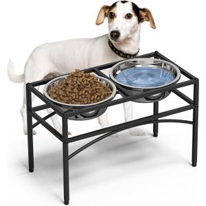 LUEXBOX Dog Bowls, Raised Pet Feeder with Stand, Stainless Steel, 10.5 inch Height, Medium or Large Breeds