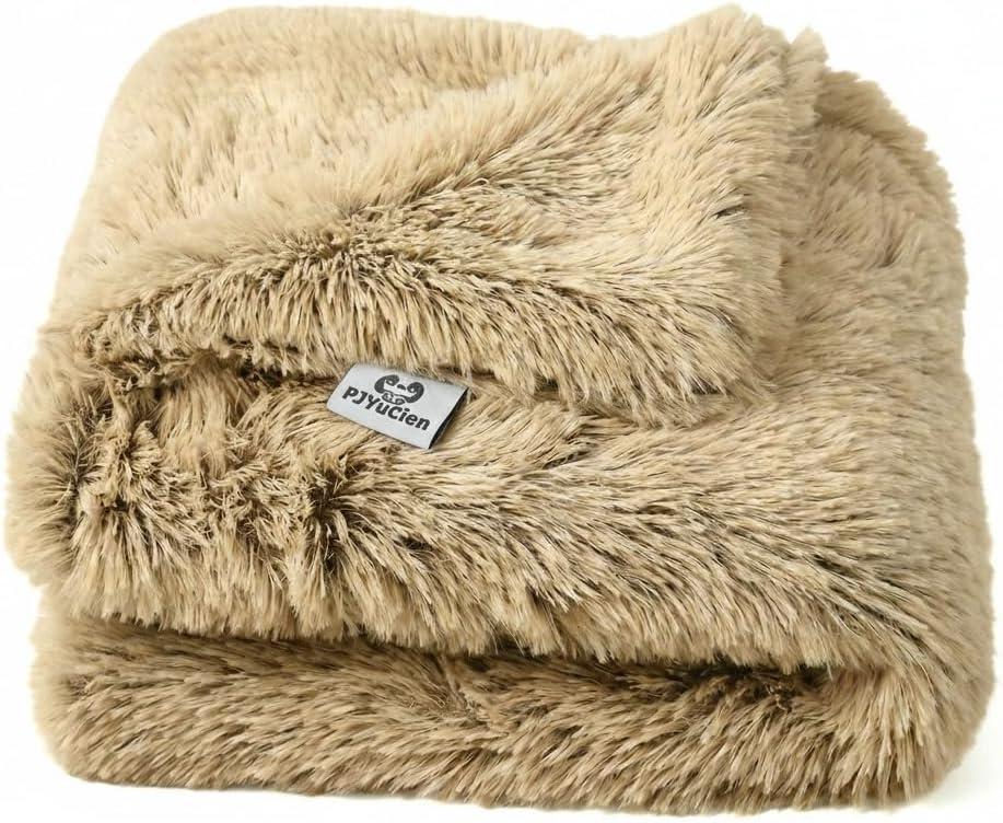 PJYuCien Dog Blankets for Small Dogs Washable - Fluffy Fuzzy Cat Blanket for Couch, Puppy Throw for Furniture with Polyester Fleece, Super Soft Plush for Pet Kitten Doggy, Brown, 24" x 32"