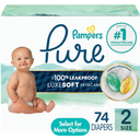 Pampers Pure Baby Diapers, Size 2 (12-18 Lbs), 74, Up To 100% Leakproof