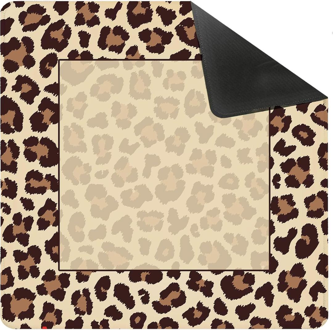 Leopard Print Mahjong Mat for Table 31.5 X 31.5 in, Gifts for Mahjong Players, Trendy Brown and Beige Animal Print Anti-Slip Table Cover Tablecloth for Poker Board Card Tile Game Dominoes, 31.5 x 31.5 x 0.1 inches